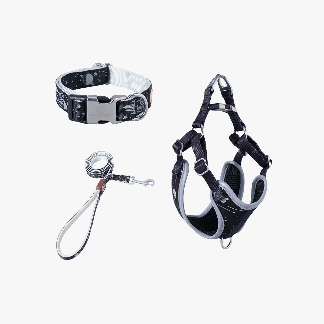 Galaxy Reflective Coated Dog Collar & Leash & Harness Set - HAMATE