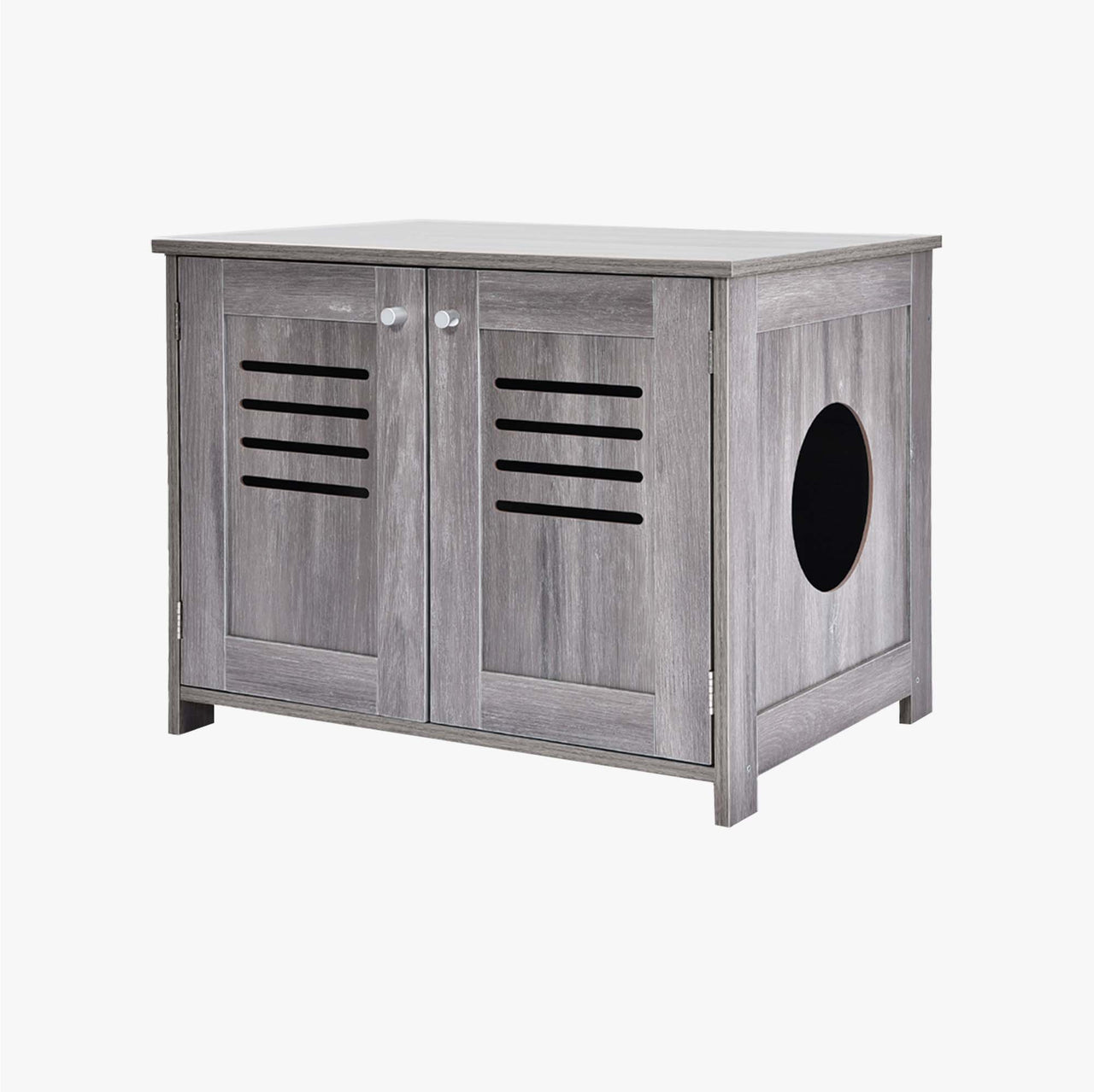 2 in 1 Cat Litter Box Enclosure Antique Grey (Double Door Litter Box Furniture