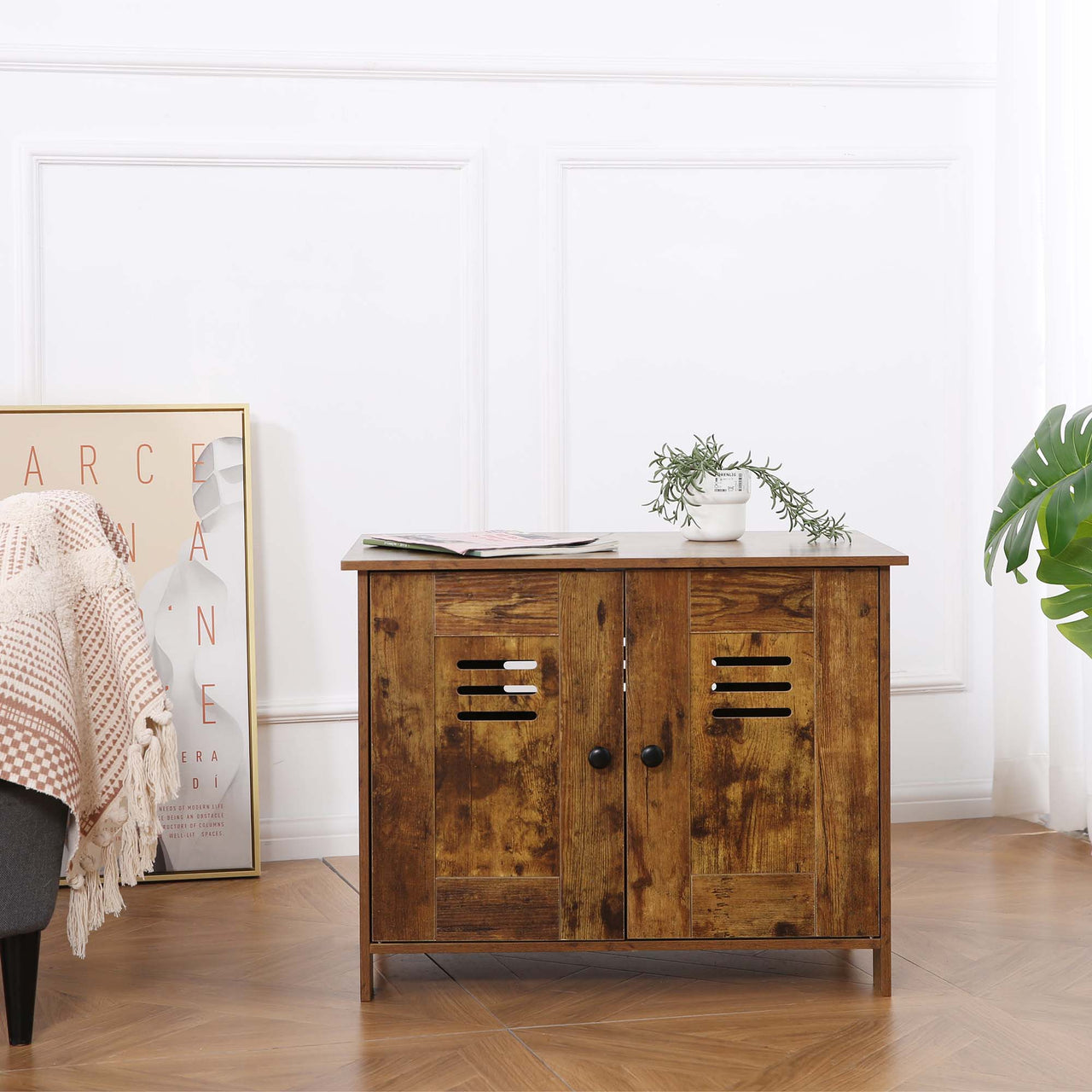 2 in 1 Cat Litter Box Enclosure Brown (Double Door Litter Box Furniture